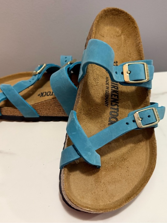 Birkenstock Shoes - Birkenstock mayari 37 Blue Aqua Suede Crisscross Sandals with Buckles